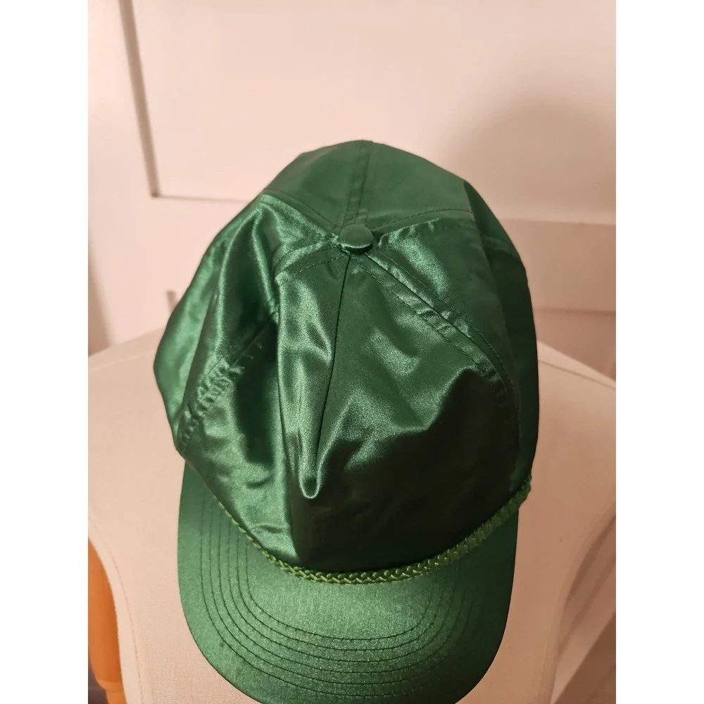 KC Vintage Green Satin Baseball Hat Cap Braided Rope Snapback Adjustable Unisex